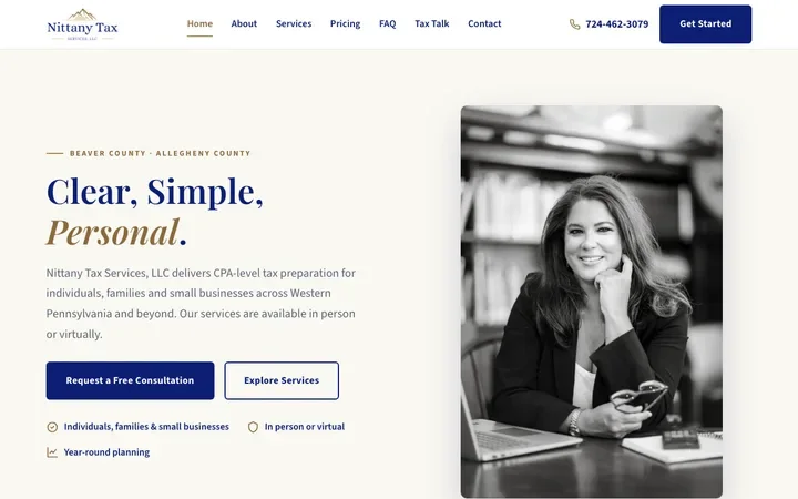 The home page of Nittany Tax Services at nittanytaxservices.com